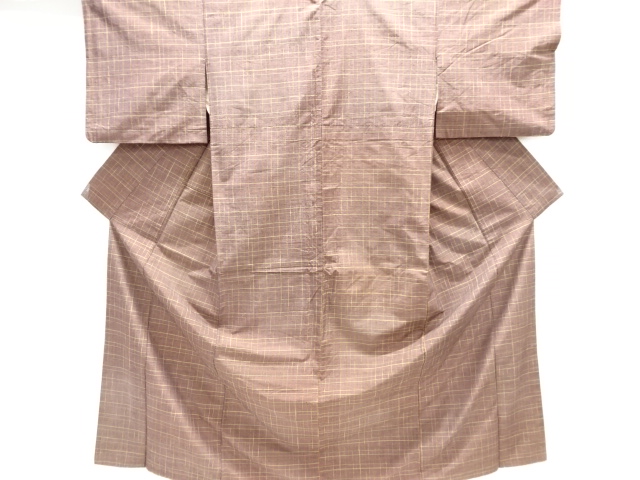 JAPANESE KIMONO / ANTIQUE KIMONO / SILK / TSUMUGI / WOVEN GRID